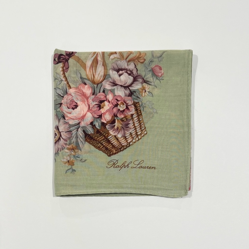Ralph Lauren Basket Floral Scarf in Green and Pink - Picture 6 of 10